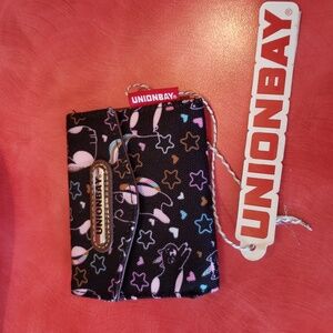 NEW! UNIONBAY Wallet, black with pastel colored patterns.